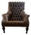 Oversized Diamond Tufted Leather Library Chair, Bobbin Legs & Nailhead Trim For Sale