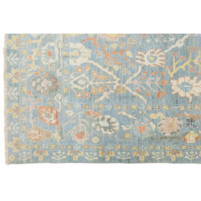 Modern Sultanabad Hand-Knotted Wool Rug – 9x12 Light Blue & Ivory Floral For Sale - Image 10 of 11