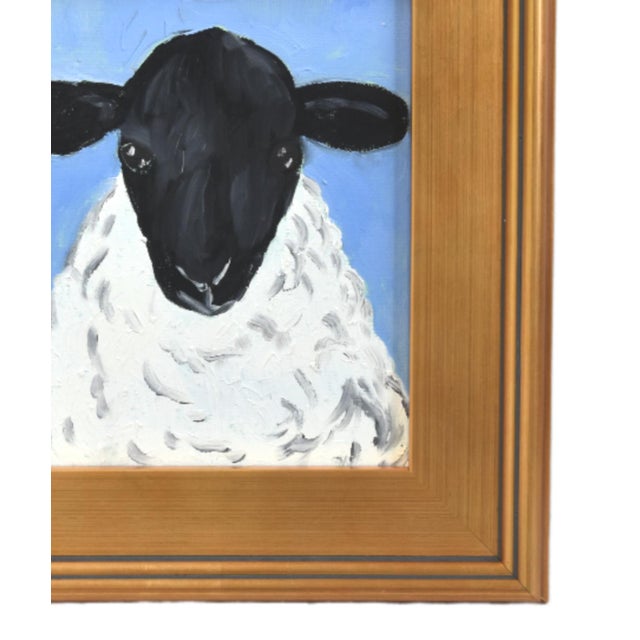 Charming folk art, woolly sheep, lamb portrait study, oil painting on artist canvas panel. Unsigned. Included are the...