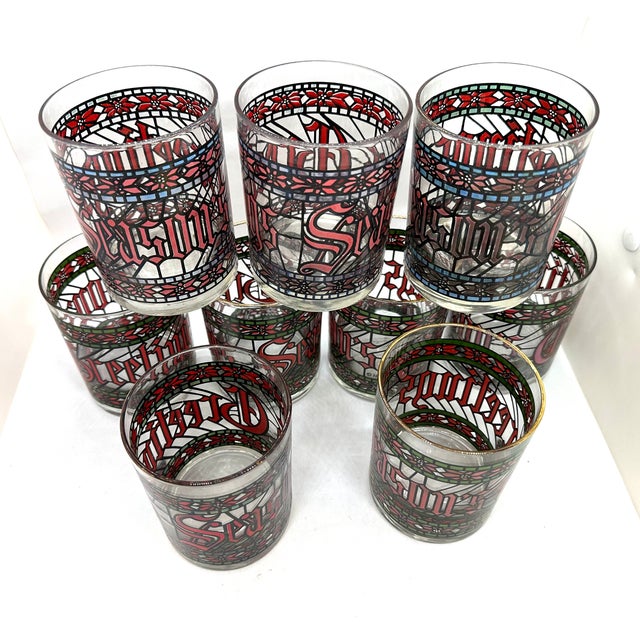 1960s Houze Mid Century Seasons Greetings Mosaic Double Old Fashioned Glasses Set of 10 For Sale In Tampa - Image 6 of 6