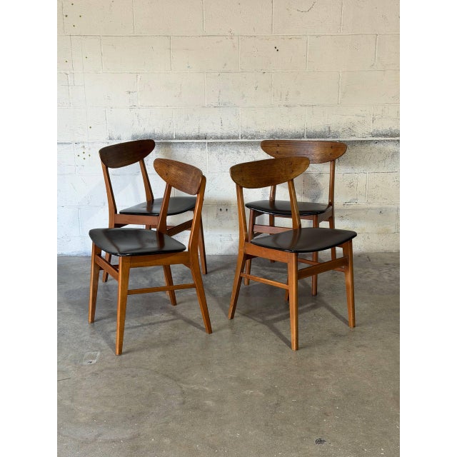 Teak Dining Chairs With Black Leatherette Seats Set of 4 Danish Mid-Century Modern 1960s For Sale - Image 10 of 13