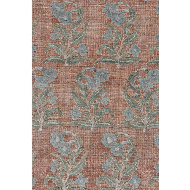 Rug & Kilim’s Block Print Rug Design with Blue and Green Floral Patterns - 5x7 For Sale In New York - Image 6 of 6