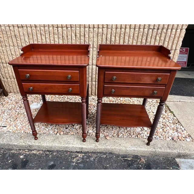 Pair Solid Cherry Willett Furniture Colonial House 2 Drawer Side Tables. Circa 1950s. Solid wood, well made, dovetail...