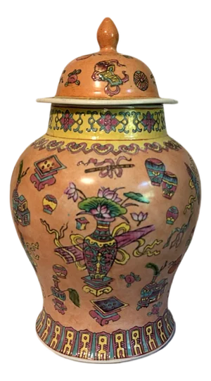 Large Vintage Famille Rose Coral Porcelain Chinese Ginger Jar