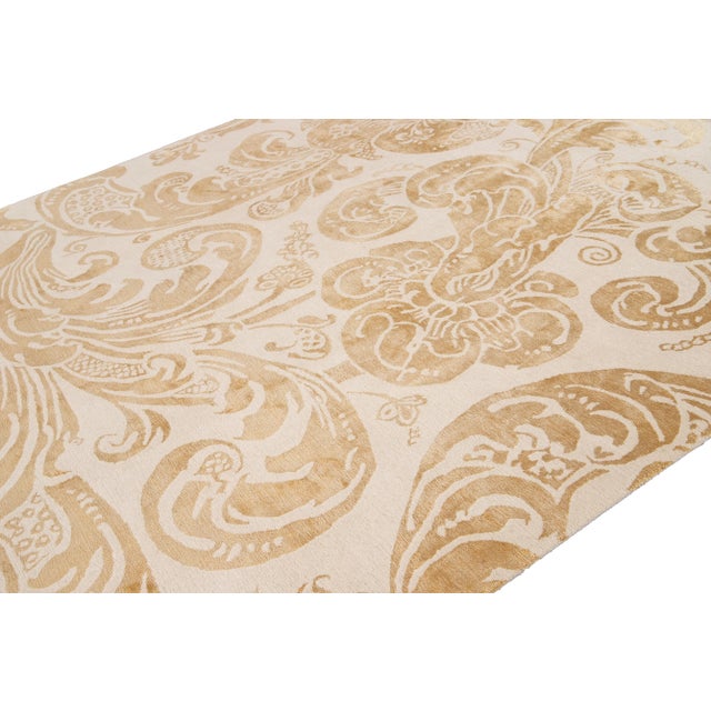 Beige Contemporary Designed Tibetan Wool and Silk Rug For Sale - Image 9 of 12