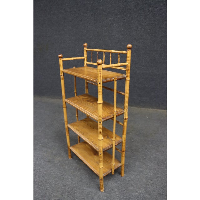 Wood Victorian Burnt Bamboo and Quarter-Sawn Oak Etagere For Sale - Image 7 of 10