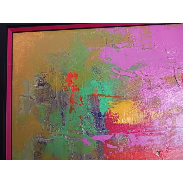 Wood Pair Vintage Color Field Abstract Midcentury Paintings Rose and Blue For Sale - Image 7 of 11