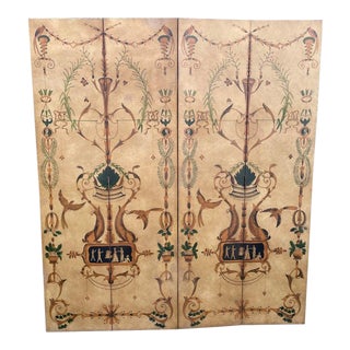 French Hand Painted 4 Panel Room Divider For Sale