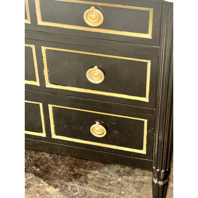 Mid 20th Century Vintage French Louis XVI Jansen Style Black Lacquered Chest For Sale - Image 5 of 13
