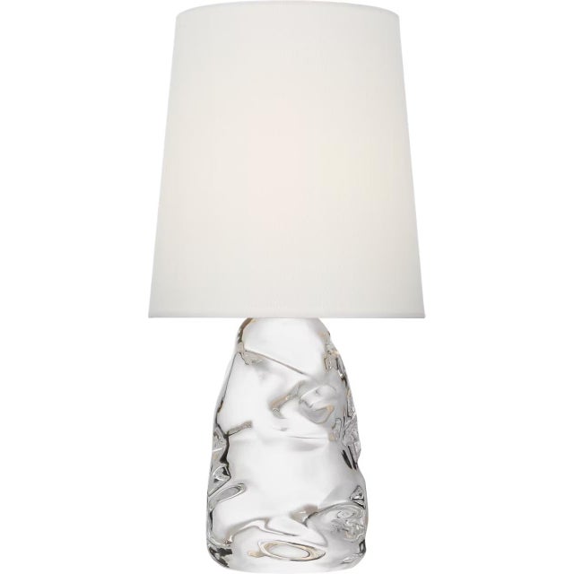 Modern AERIN by Visual Comfort Signature Lupin 16" Cordless Accent Lamp in Clear Glass with Linen Shade For Sale - Image 3 of 3