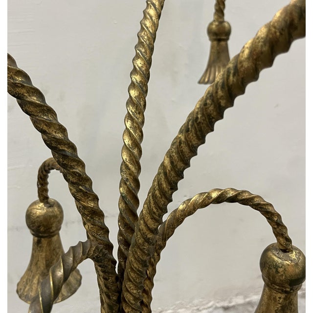 Hollywood Regency Gilt Metal Side Table W/ Glass Top, 1960s Rope & Tassel Design For Sale - Image 11 of 17
