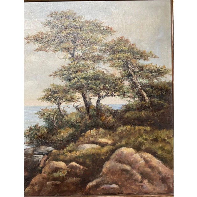 Antique California School Coast of Monterey Signed Illegible Oil Painting -wood? For Sale - Image 11 of 12