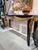1970s Vintage Dark Wood Console Table With Gold Gilt Draped Valance Detail For Sale - Image 5 of 11