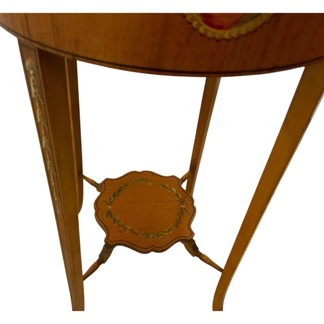 Wood Antique Late Victorian Hand-Painted Satinwood Ladies Sewing Work Table England C. 1880–1900 For Sale - Image 7 of 10