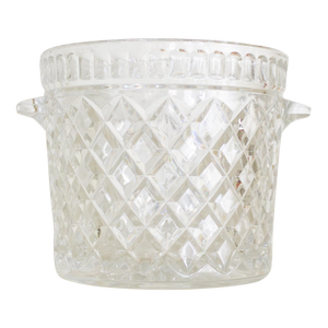 Vintage Crystal Ice Bucket With Tab Handles and Diamond Pattern