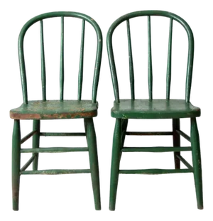 Antique Green Farmhouse Windsor Chairs Pair