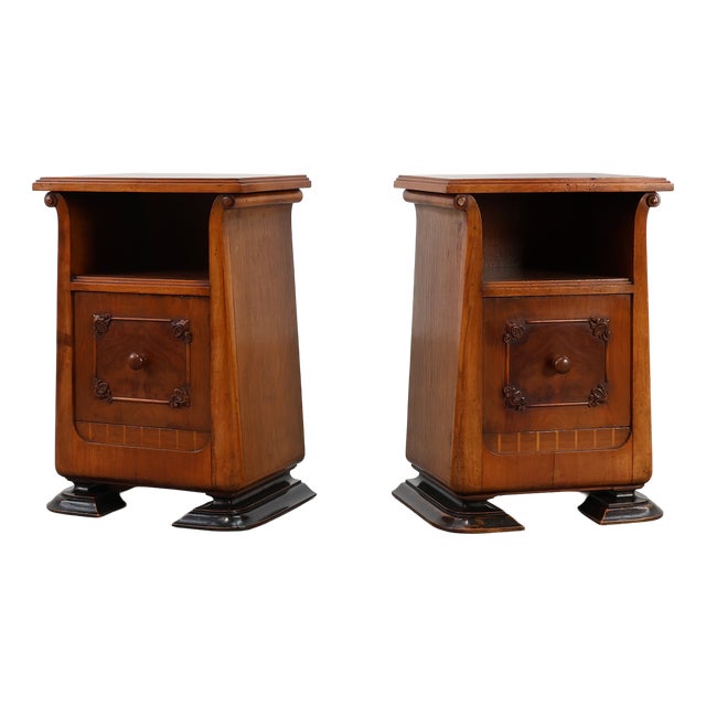 Art Deco Wooden Nightstands, Italy, 1920s, Set of 2 For Sale