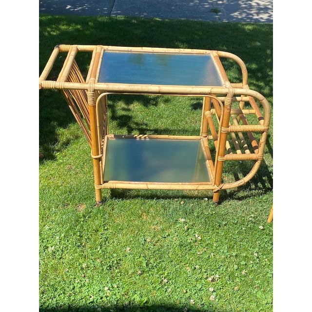 1950s Mid Century Bamboo and Rattan Bar Cart Trolley - Set of 2 For Sale - Image 10 of 12