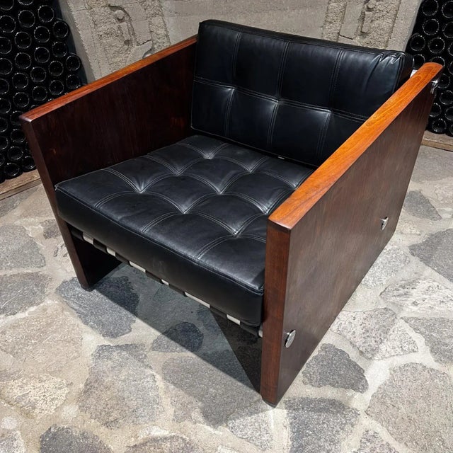 1960s Modern Rosewood Leather Club Chair Brazilian Style of Sergio Rodrigues For Sale - Image 10 of 12