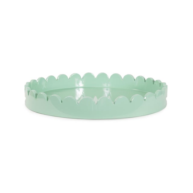 Kenneth Ludwig Chicago Round Scalloped Riviera Tray - Sage Green For Sale - Image 4 of 9