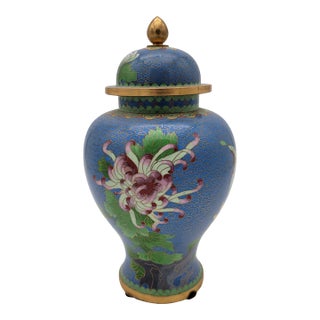 Large Blue Chinese Cloisonne Urn For Sale