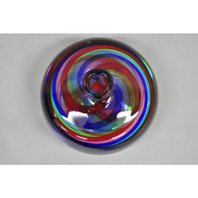 Glass Vintage Mid Century Modern Italian Murano Style Rainbow Swirl Glass Vase For Sale - Image 7 of 9