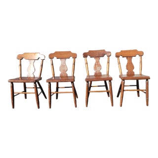 Set of 4 Early American Yew Wood Side Chairs, Circa 1840s For Sale
