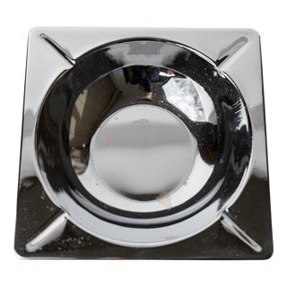 Large Vintage Brutalist Modernist Square Chrome Ashtray, 1980s For Sale