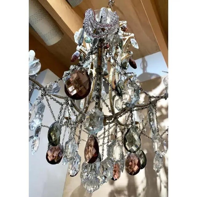 Mid 20th Century Mid 20th Century French Neoclassical Louis XV Manner 5-Light Bronze Amethyst Crystal Chandelier For Sale - Image 5 of 6