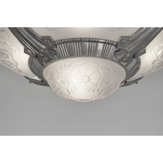 Silver Petitot & Muller Freres French Art Deco Multi-Light Chandelier 1930s - Floral Glass For Sale - Image 8 of 15