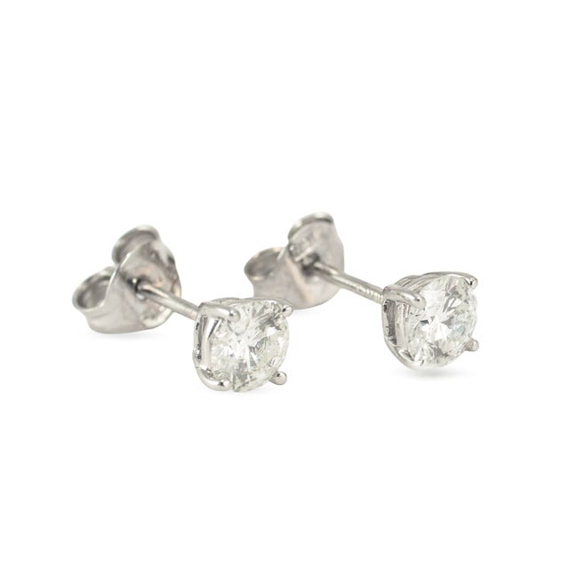 Modern Unisex 18k White Gold 4 Prong Push Back 0.60ct Round Diamond Stud Earrings, A Pair For Sale - Image 3 of 8