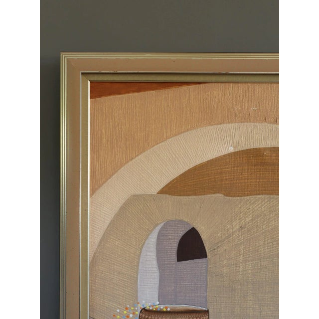 1990s 1991 Modernist 'Ancient Whispers' Vintage Original Surrealist Interior Oil Painting, Framed For Sale - Image 5 of 12