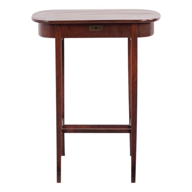 Mahogany Lamp Table or Sewing Table with Brass Lock and Tapered Legs, 1920 For Sale