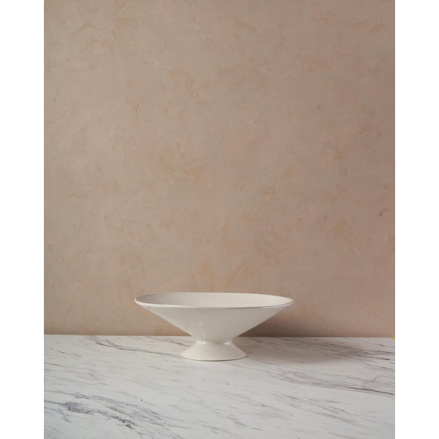 Contemporary Large Handcrafted Ceramic Pedestal Bowl by NPage Studio X Lostine in Salt White For Sale - Image 3 of 9