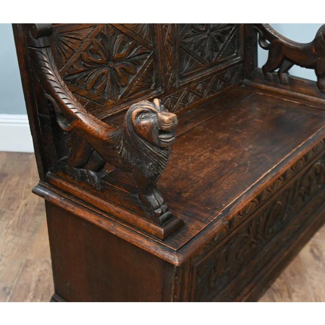 Victorian Farmhouse Oak Hall Bench, 1880 For Sale - Image 6 of 9