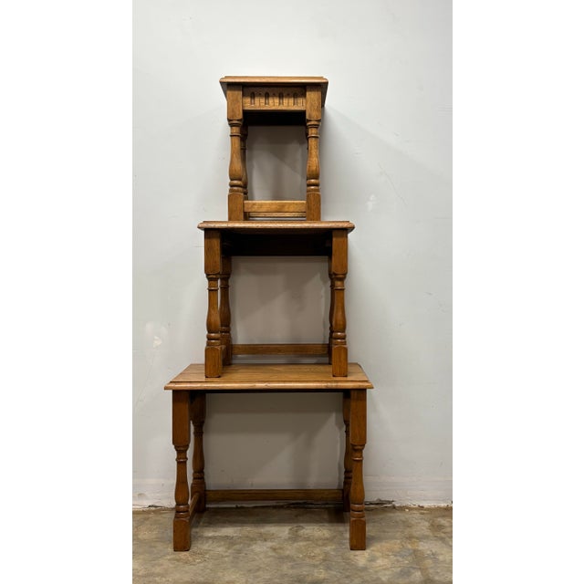 English Vintage English Oak Nest of Tables For Sale - Image 3 of 9