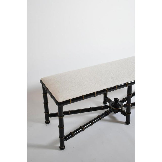 Faux bamboo bench, 1970s. Anteroom bench, stool, or bed end in ebonised turned wood imitating the bamboo. France, 1970s....