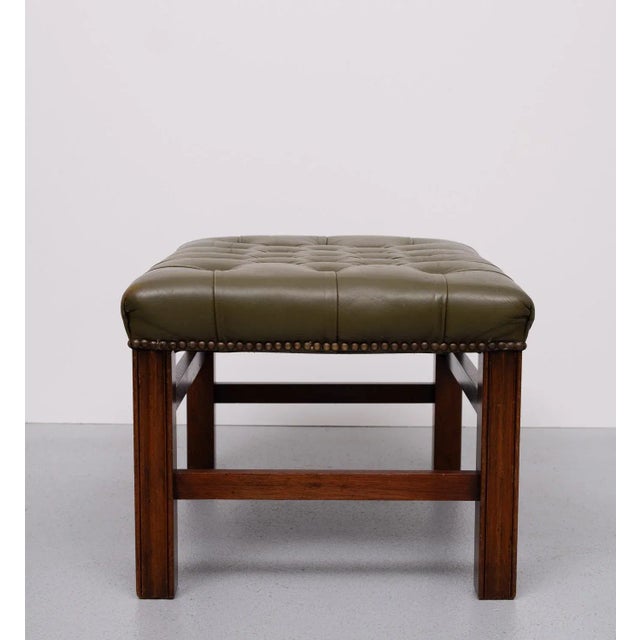 Capped Green Leather Chesterfield Foot Stool, England, 1960zs For Sale - Image 4 of 7