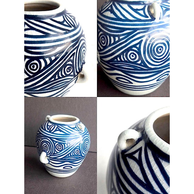 Vintage Studio Pottery Hand Painted Crackle Glaze Hanging Vase For Sale In Miami - Image 6 of 10