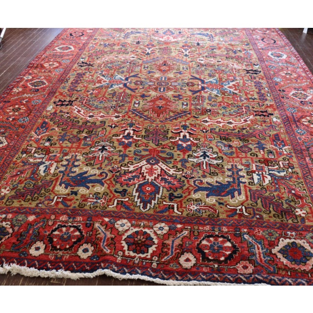 Persian .Antique Persian Heriz Carpet, 7'4" X 9'10" For Sale - Image 3 of 9