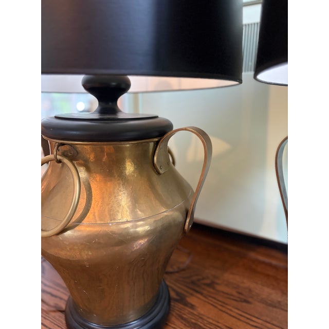 Hollywood Regency Mid 20th Century Pair of Large Brass Table Lamps For Sale - Image 3 of 11
