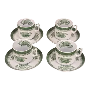Early 19th Century Copeland Spode Green Fitzhugh Coffee Cups Set- 8 Pieces