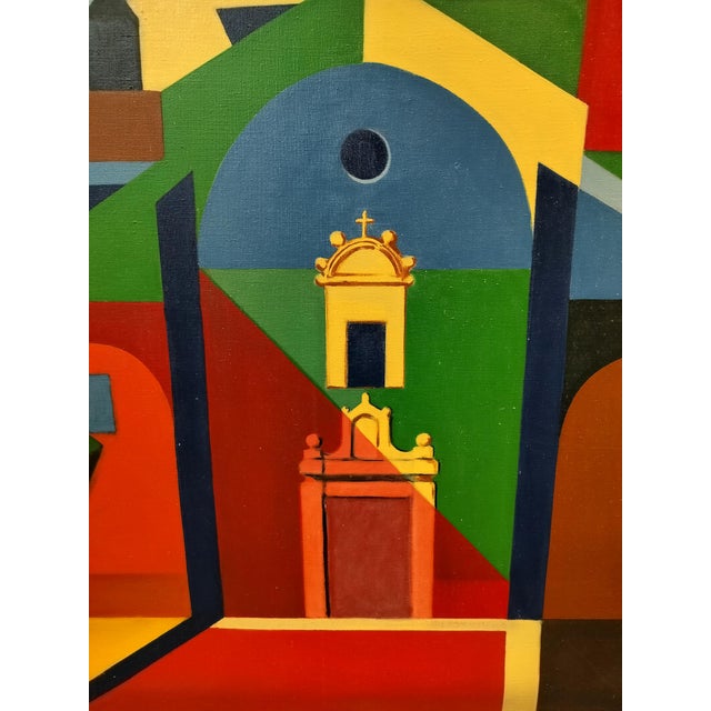 Mid-Century Modern Colorful Mid Century Modern Color Block Painting of St Martin Church by Jacques Lamy For Sale - Image 3 of 10