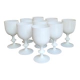 Vintage Portieux Vallerysthal White Opaline Water/Wine Glasses- Set of 9 For Sale