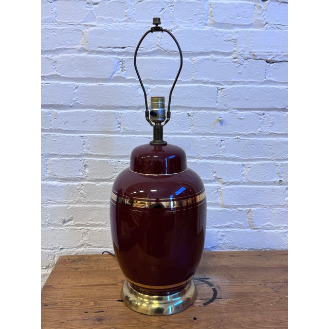 Mediterranean Vintage Bordeaux Red Ceramic Table Lamp For Sale - Image 3 of 12