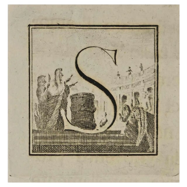 Luigi Vanvitelli, Letter of the Alphabet S, Etching, 18th Century For Sale