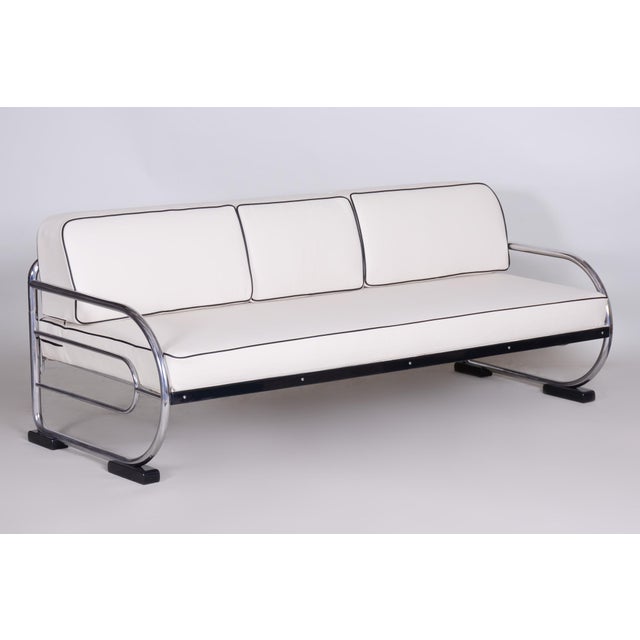 Bauhaus Sofa in Chrome, Steel, Leather by R. Slezák for Slezak Factories, Czech, 1930s For Sale - Image 4 of 11