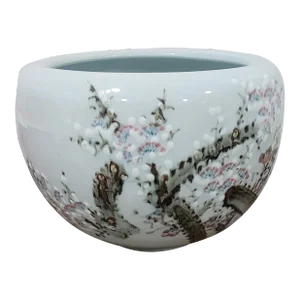1980s Textured Flower Asian Planter Pot