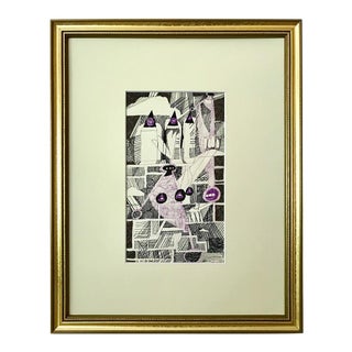 Vintage Modern Surrealist Abstract Ink Drawing by Jewel Haley For Sale