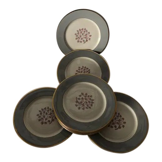 Vintage Flintridge China Twilight Gold Pattern Set of 10 Dinner Plates For Sale